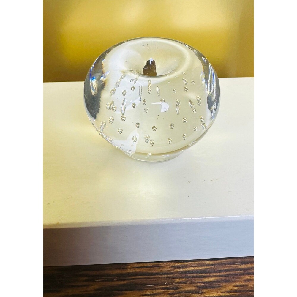 Vintage Clear Glass Apple Paperweight Bullicante Controlled Bubble Hand Blown